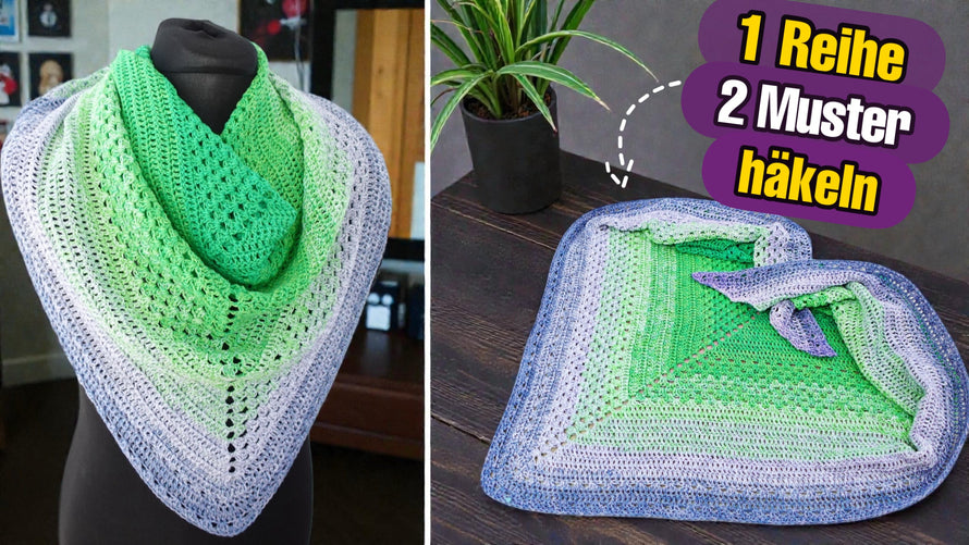 Kostenlose Häkelanleitung: Dreieckstuch aus Stäbchen und Stäbchenclustern häkeln