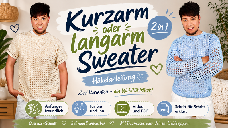 Häkle den luftigen Oversize-Netzpullover „Heel“ (Unisex) 2 in1 Kurz und Langarm