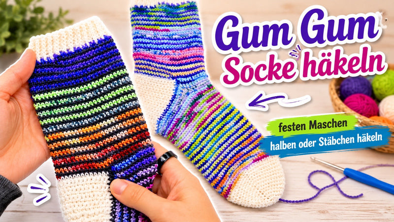 Gum Gum Socken häkeln – mit 2 Farben zum tollen Spiralmuster