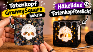 Totenkopf Granny Square häkeln & Totenkopfteelicht