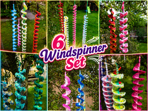 6 Windspinner Set häkeln – Dekorative Windspiele für Balkon, Garten & Terrasse