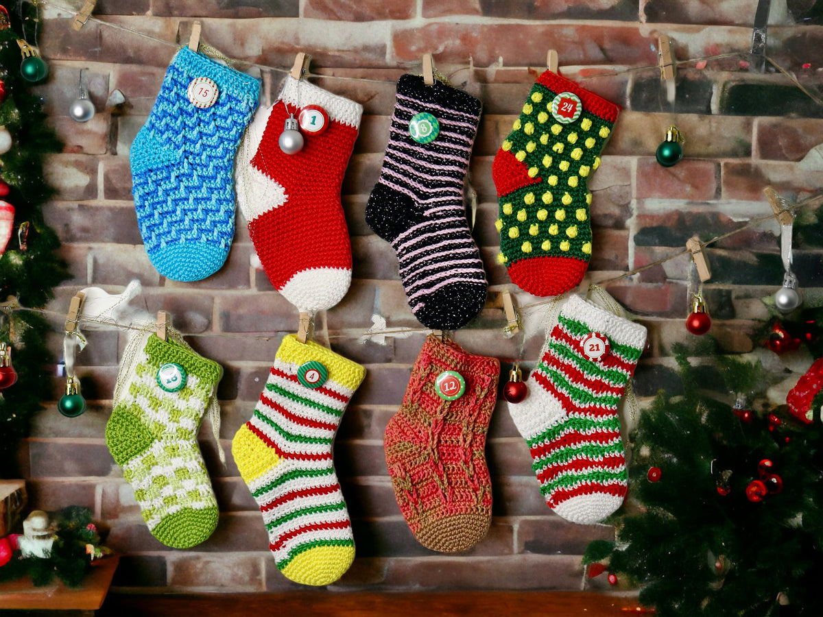 Häkelanleitung - Socken Adventskalender - mit 8 Sockenmustern